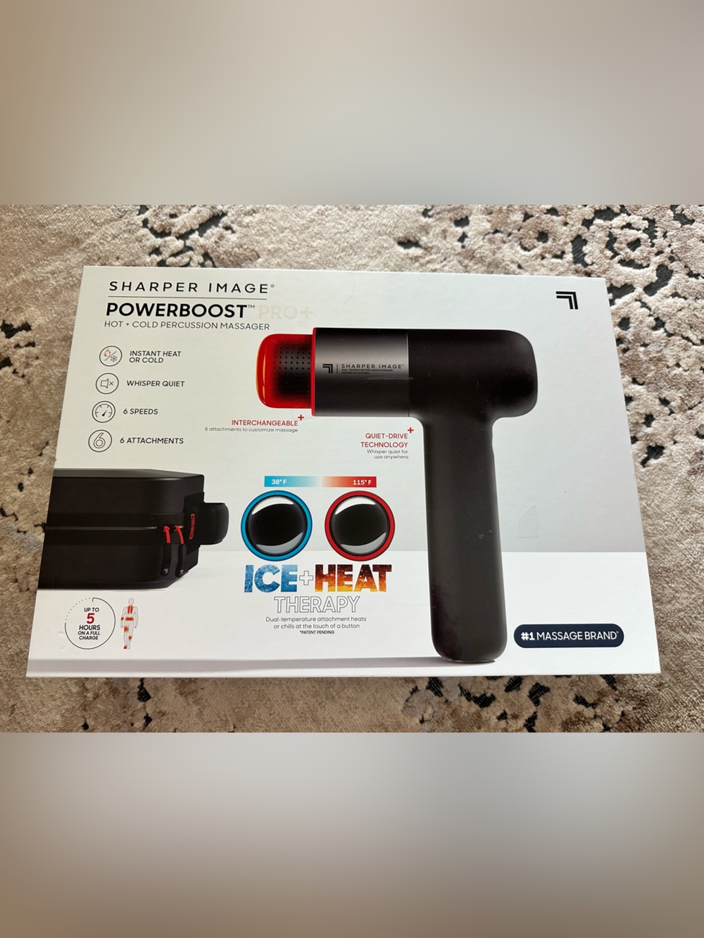 Sharper Image Black Massage Gun with Red Heat Accent